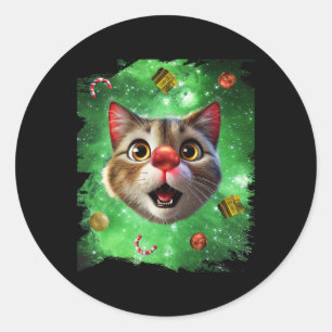 Space Cat Rentier Runder Aufkleber