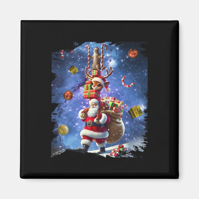 Space Cat Rentier und Weihnachten Magnet (Vorne)