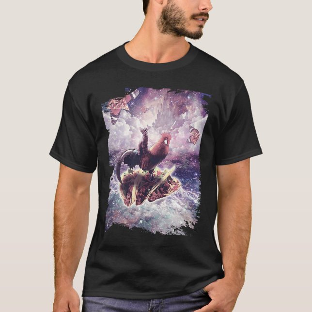 Space Cat Riding Chicken Unicorn  Pizza & Taco T-Shirt (Vorderseite)