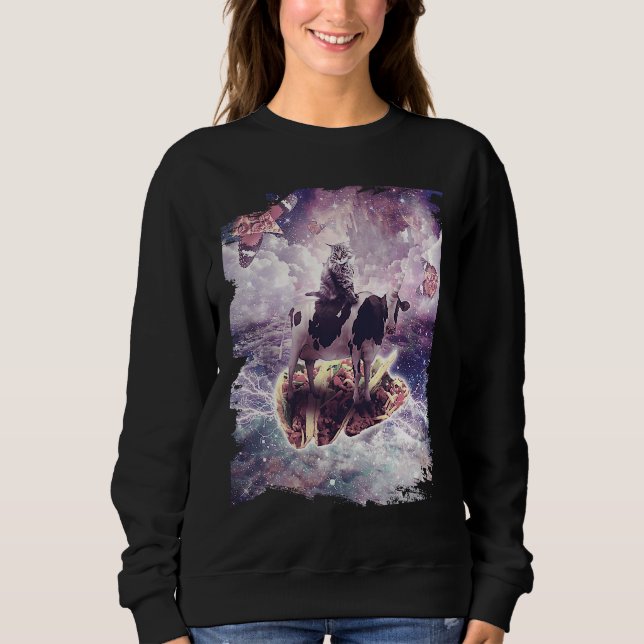 Space Cat Riding Cow Unicorn  Pizza & Taco Sweatshirt (Vorderseite)