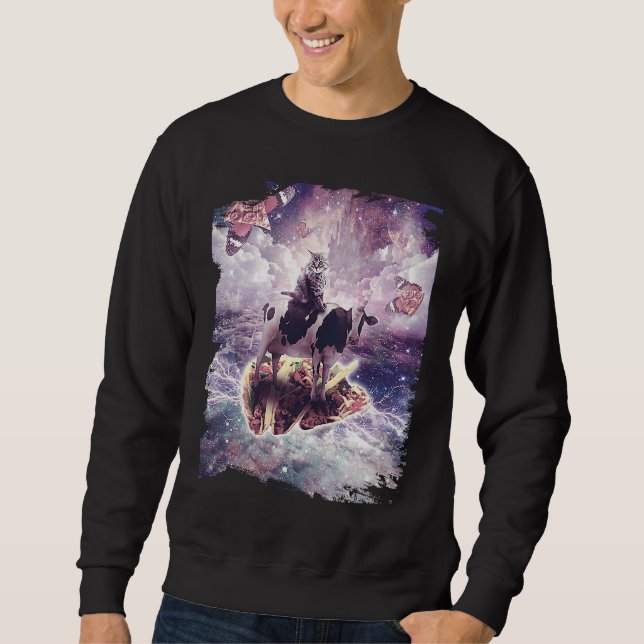 Space Cat Riding Cow Unicorn  Pizza & Taco Sweatshirt (Vorderseite)