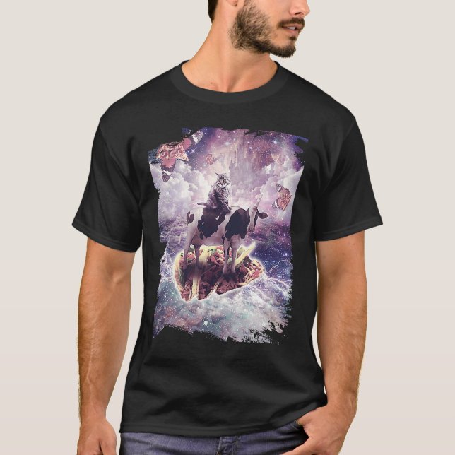 Space Cat Riding Cow Unicorn  Pizza & Taco T-Shirt (Vorderseite)
