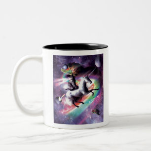 Space Cat Riding Unicorn - Laser, Tacos, Regenboge Zweifarbige Tasse