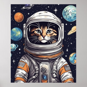 Space Cat Wall Art, Astronautin Digitale Kunst Poster