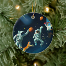 Space Cats Astronauten spielen Basketball Weihnach