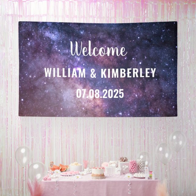 Space Celestial Sky Galaxy Nebula Elegante Hochzei Banner (Party)