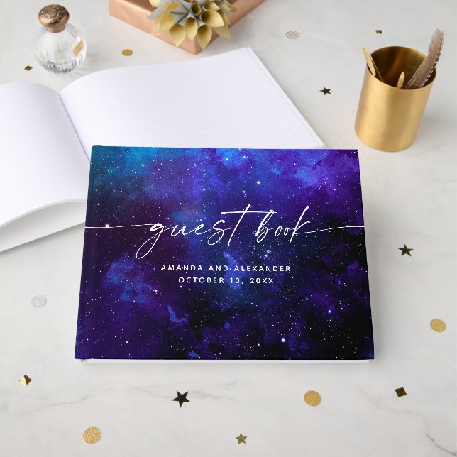 Space Celestial Wedding | Elegant Galaxy Cosmic Gästebuch (Vorderseite Offen)