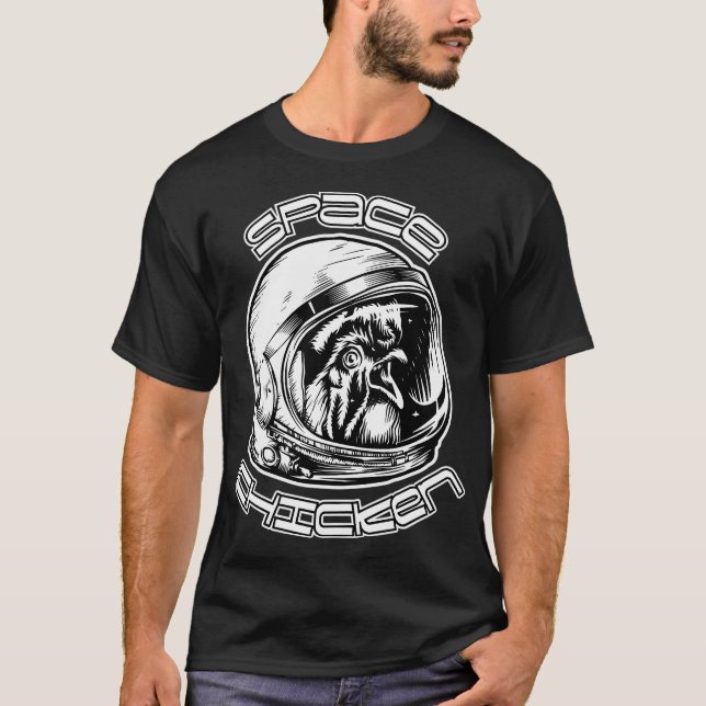 Space Chicken Vintag Astronaut Helm T-Shirt (Vorderseite)