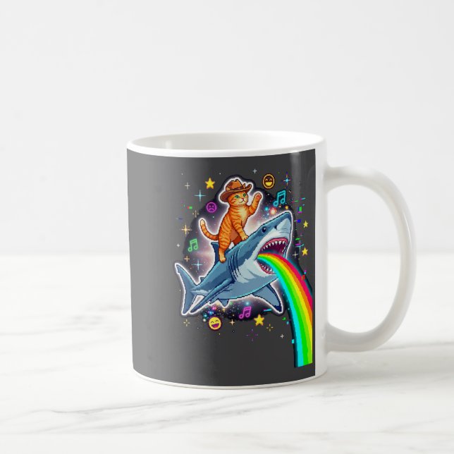 Space Cowboy Cat Riding Shark Rainbow Xel Art  Kaffeetasse (Rechts)