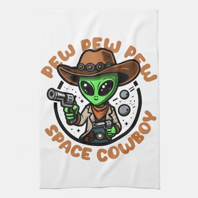 Space Cowboy Funny Alien Geschirrtuch (Vertikal)