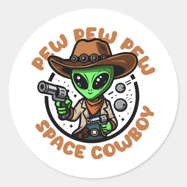 Space Cowboy Funny Alien Runder Aufkleber (Vorderseite)