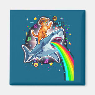 Space Cowboy Katze reitet auf Hai Regenbogen Xel K Magnet