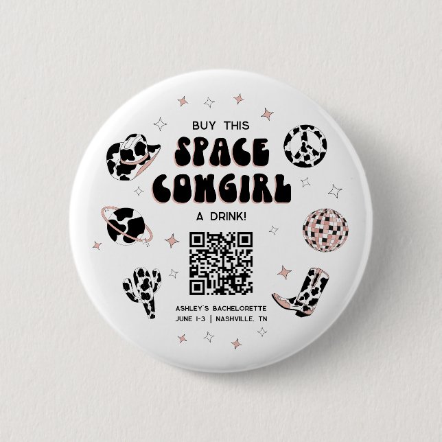 Space Cowgirl Bachelorette kaufen die Braut ein Ge Button (Vorderseite)