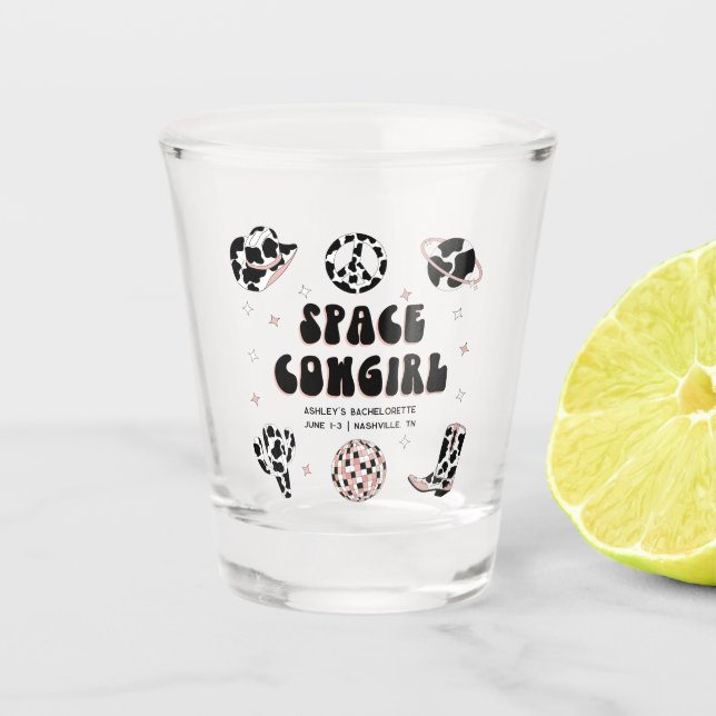 Space Cowgirl Bachelorette Shot Glass Schnapsglas (Vorderseite)