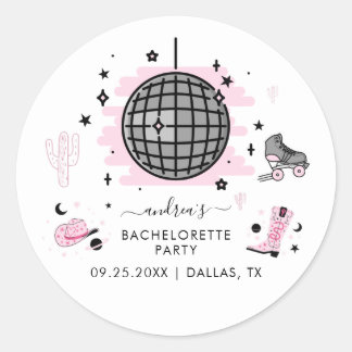 Space Cowgirl Retro Disco Junggesellinnenabschied Runder Aufkleber