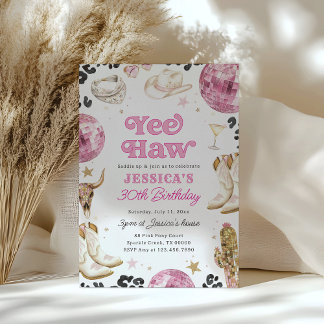 Space Cowgirl Rodeo Pink Disco Birthday Party  Einladung