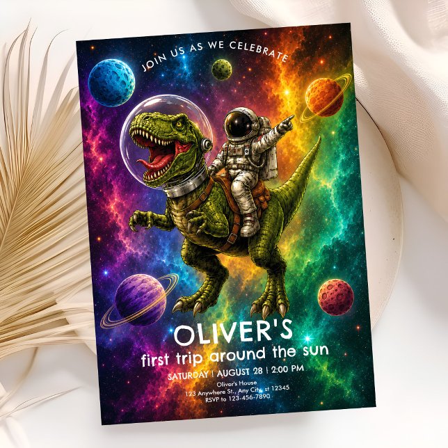 Space Dino Erste Geburtstagsfeier Einladung (Von Creator hochgeladen)