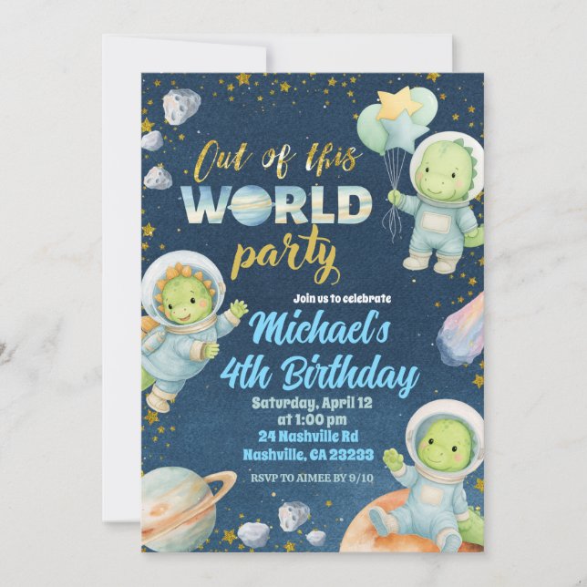 Space Dinosaur Birthday Invitation Einladung (Vorderseite)