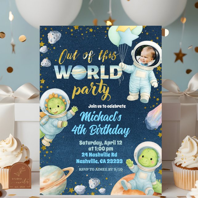 Space Dinosaur Birthday Invitation with photo Einladung (Von Creator hochgeladen)