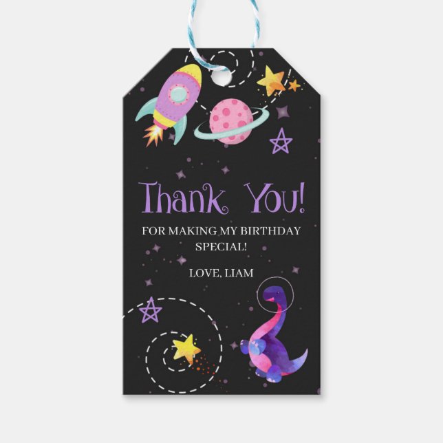 Space Dinosaur Galaxy Geburtstag Gevor Geschenkanhänger (Vorderseite)