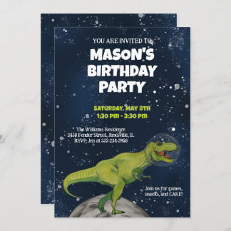Space Dinosaur T-rex Geburtstagsparty Einladung