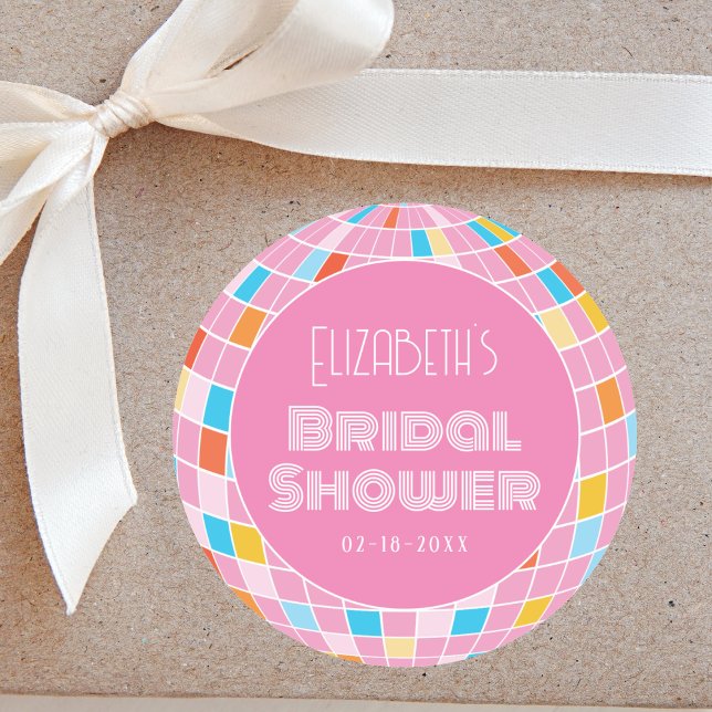 Space Disco Pink Brautparty Party Runder Aufkleber (Von Creator hochgeladen)