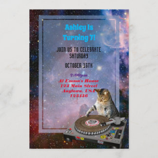 Space Dj Cat Funny Einladung