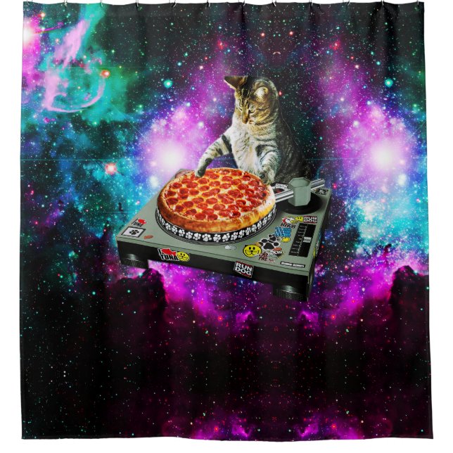 Space dj cat Pizza Duschvorhang (Vorderseite)