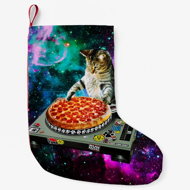 Space dj cat pizza kleiner weihnachtsstrumpf (Vorderseite)
