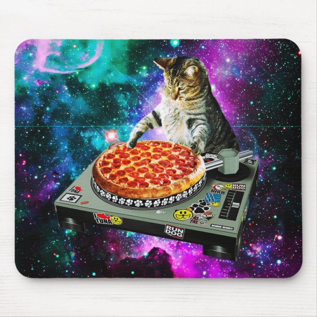 Space dj cat pizza mousepad (Vorne)