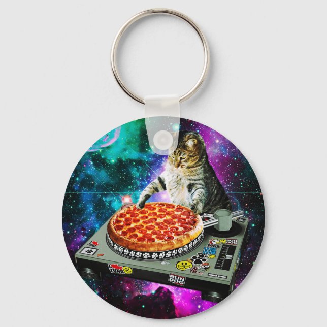 Space dj cat pizza schlüsselanhänger (Vorderseite)