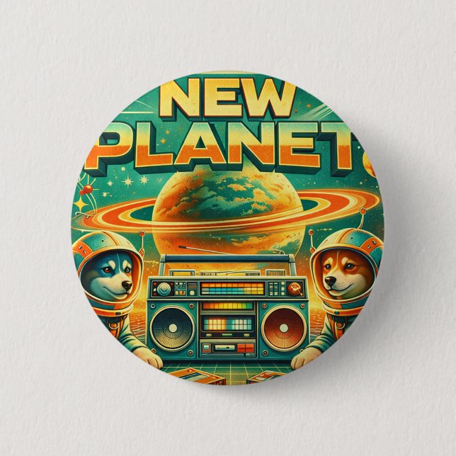 SPACE DOGS RADIO - NEUER PLANET LOGO26 BUTTON (Vorderseite)