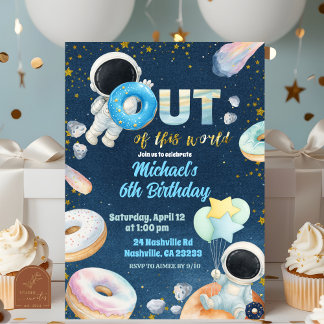 Space donuts Boy Birthday Invitation Einladung