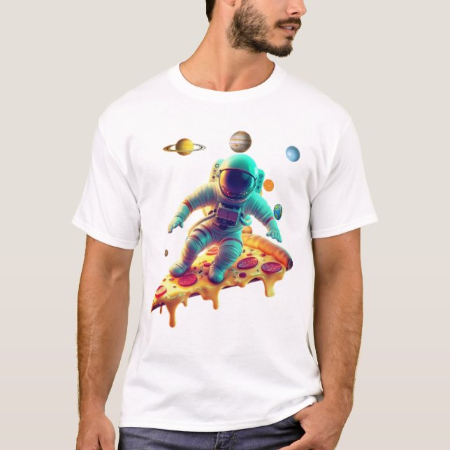 Space Explorer Astronaut auf Pepperoni Pizza Slice T-Shirt (Vorderseite)