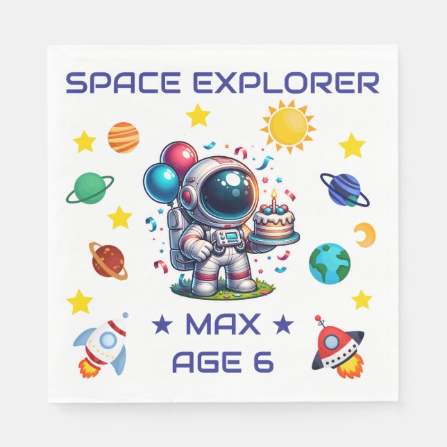 Space Explorer Astronaut Birthday Napkins Custom Serviette (Vorderseite)