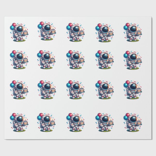 Space Explorer Astronaut Birthday Wrapping Paper  Geschenkpapier (Flach)