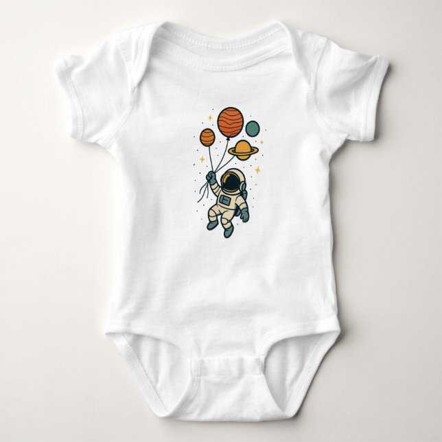 Space Explorer - Astronaut mit Planeten-Balloons Baby Strampler (Vorderseite)