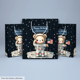 Space Explorer Bear Geschenktasche für Junge Gebur Mittlere Geschenktüte