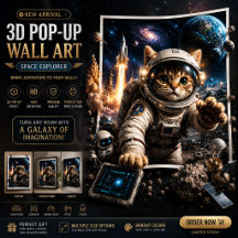Space Explorer Cat 3D Pop-Up-Wandkunstposter