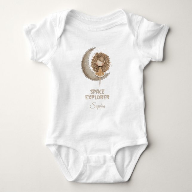 Space Explorer Fairy Moon Personalisierter Individ Baby Strampler (Vorderseite)