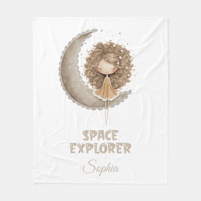 Space Explorer Fairy Moon - Personalisierter Name Fleecedecke (Vorderseite)