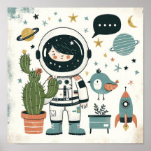 Space Explorer Girl Kids Room Mauer Art