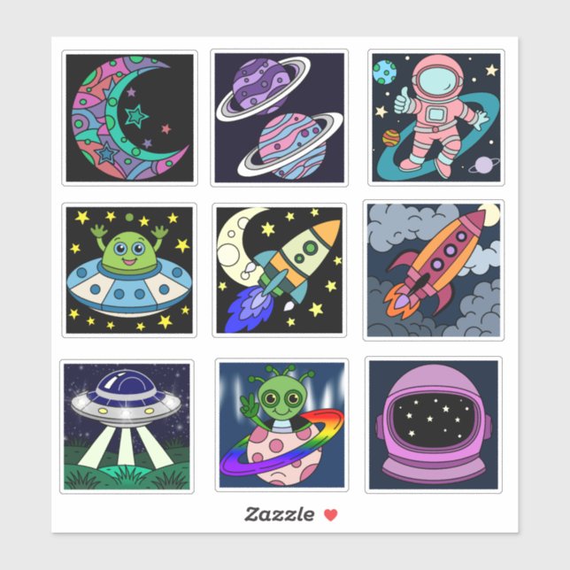 Space Explorers Kids Sticker Sheet (Blatt)