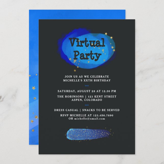 Space Fantasy Virtual Birthday Party Einladung (Vorne/Hinten)