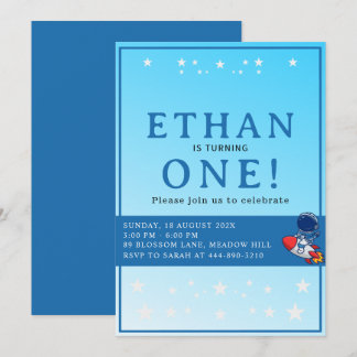 Space First Birthday Invitation – Astronaut Party Einladung