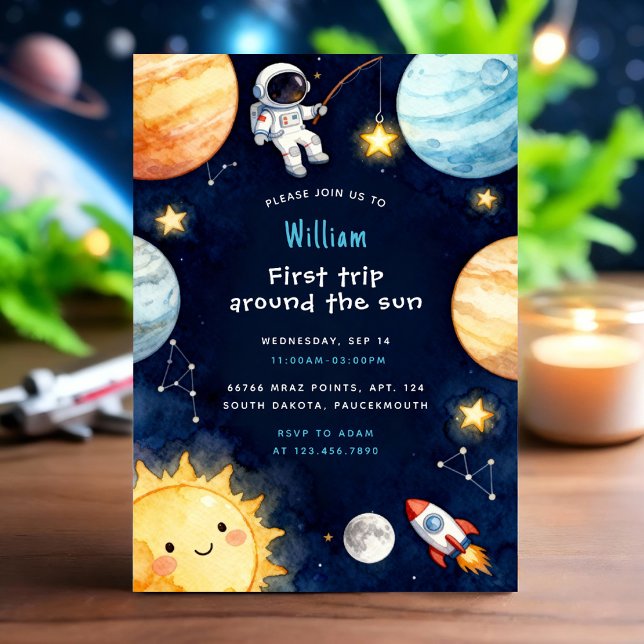 Space First Trip Around The Sun 1st Birthday Einladung (Von Creator hochgeladen)