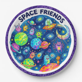 "Space Friends" Süße Aliens & Planeten-Papiertelle Pappteller