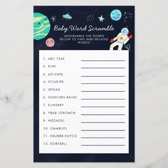Space Galaxy Baby Word Scramble Game (Vorderseite)