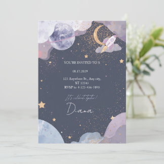 Space Galaxy Birthday Invitation Einladung