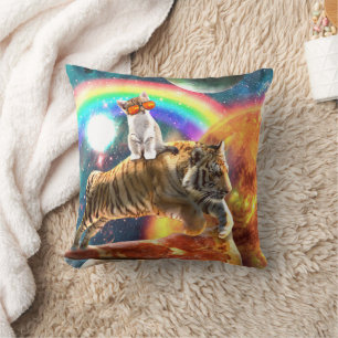 Space Galaxy Cat Riding Tiger on Pizza Kissen